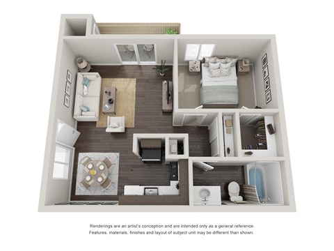 The Birch 1 bedroom 1 bathroom floor plan with 600 square feet at Willow Grove Apartments, Sacramento, CA 